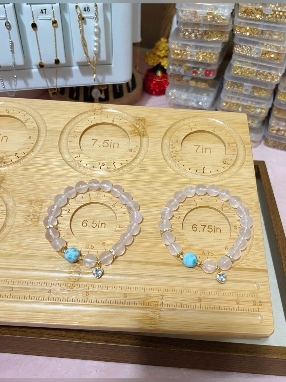 Handmade Natural Larimar & Star Rose Quartz Bracelet | 9.5mm - Picture 9 of 11